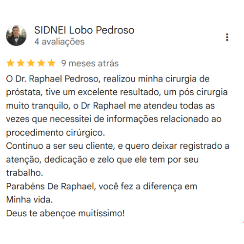 Depoimento Google do consultório do Dr. Raphael Pedroso