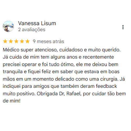 Depoimento Google do consultório do Dr. Raphael Pedroso